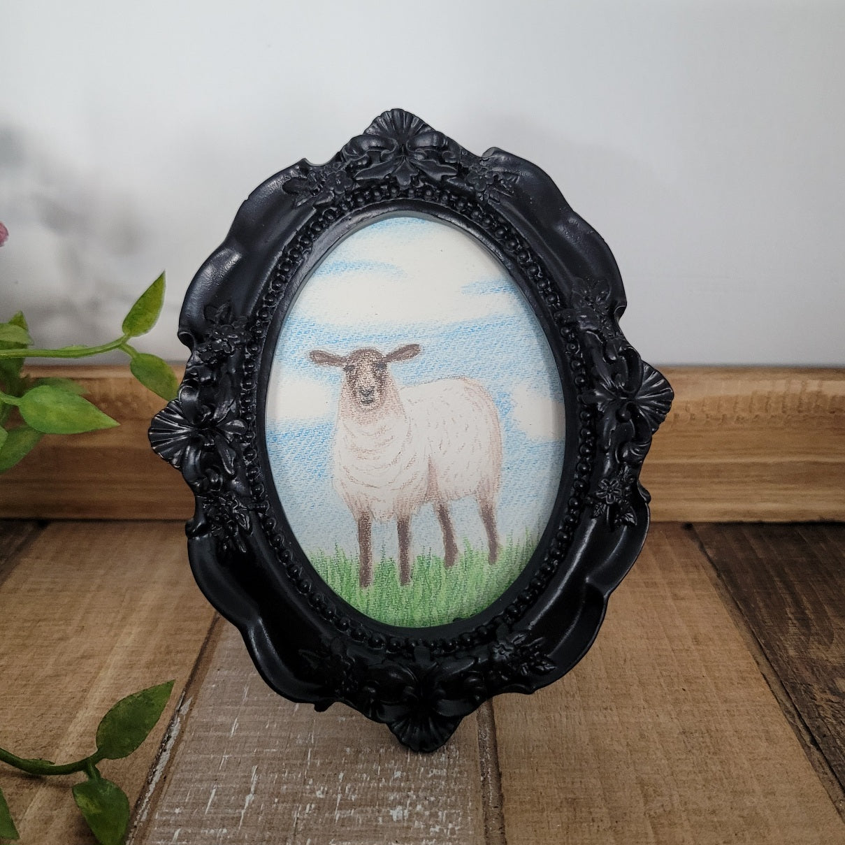 Mini framed Sheep original art drawing