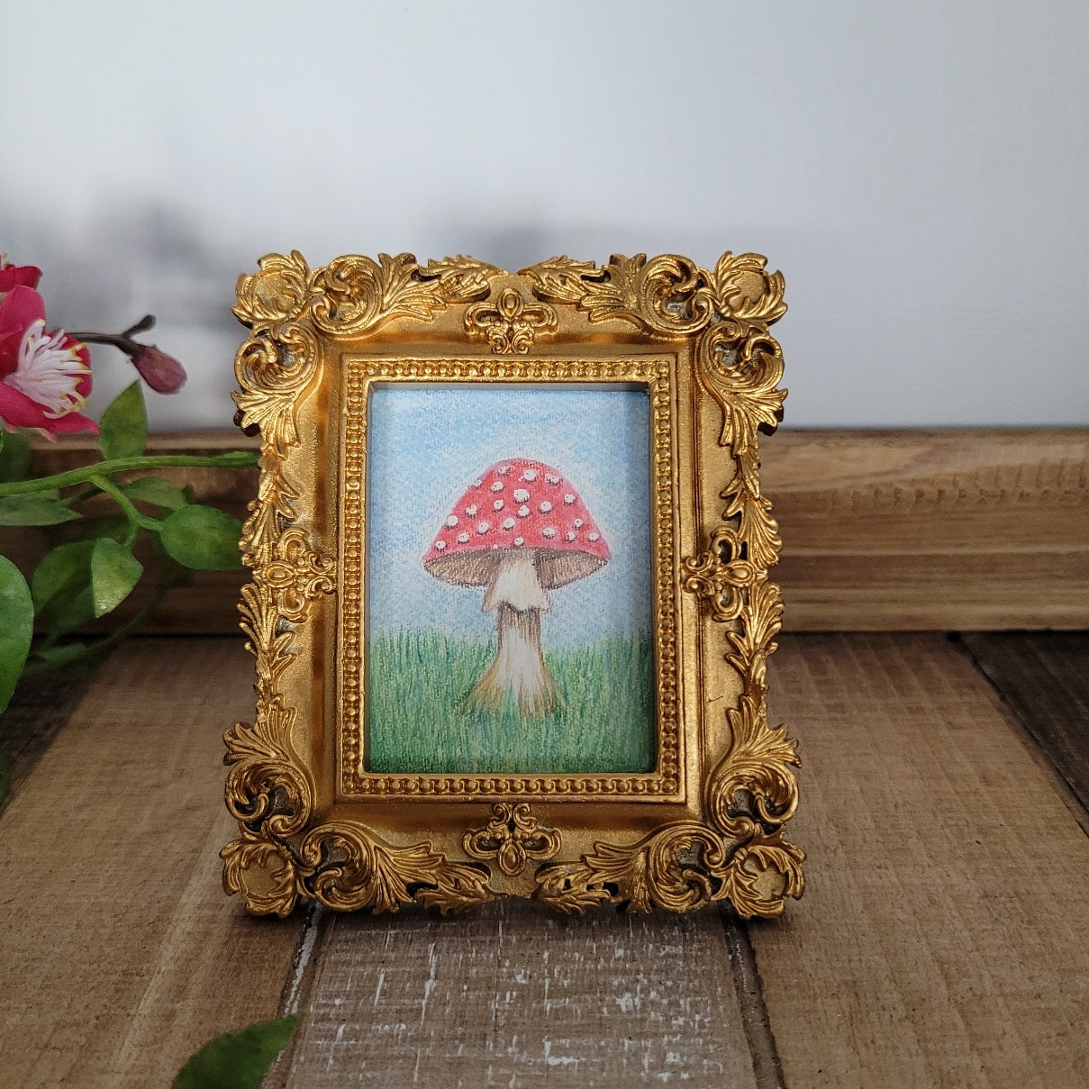 Mini framed Toadstool Mushroom original art drawing