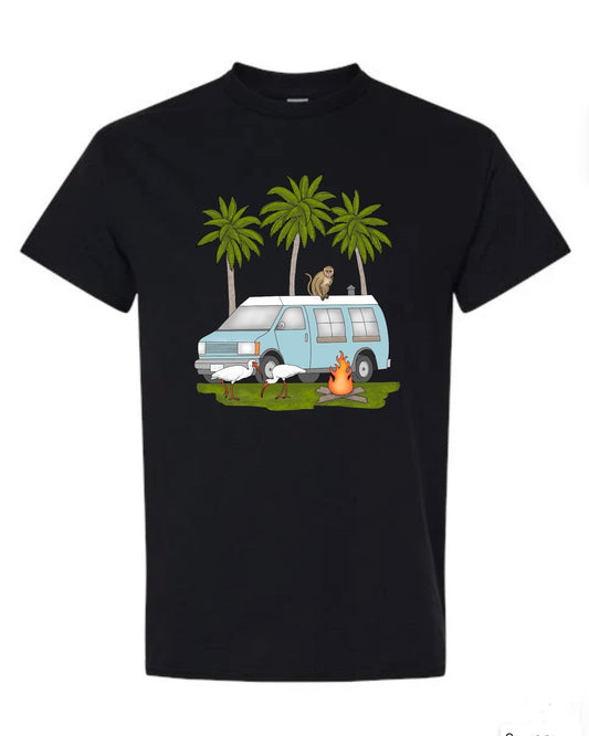 Black Gildan Tshirt with Camper Van scene